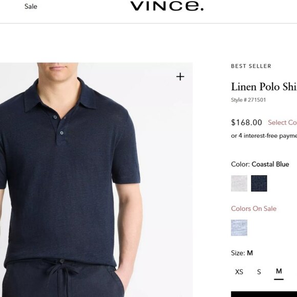 VINCE Men’s Black Slub Linen Jersey Polo Shirt XL $168 - Picture 2 of 4